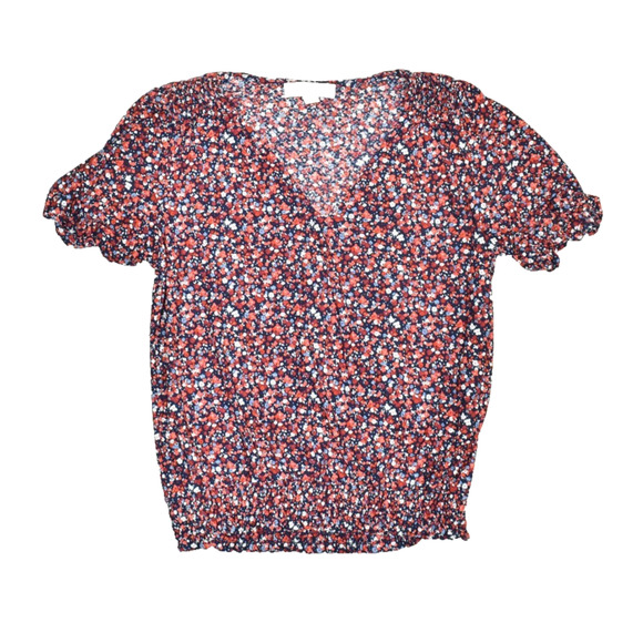 Michael Kors Women's Blouse Floral V-Neck Smocked Hem Top Regular Size M - Picture 1 of 8